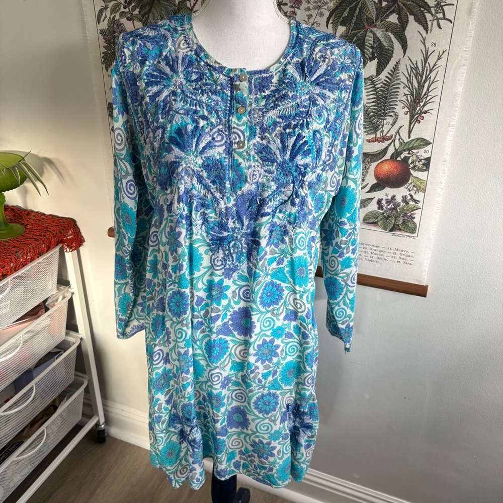 Silk Blue Floral Women's Top Large